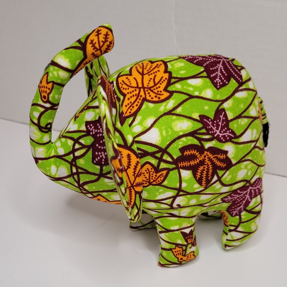 Lovely Fall Leaf Motif Green Small Stuffed Elephant Accent Pillow RARE - Picture 3 of 14